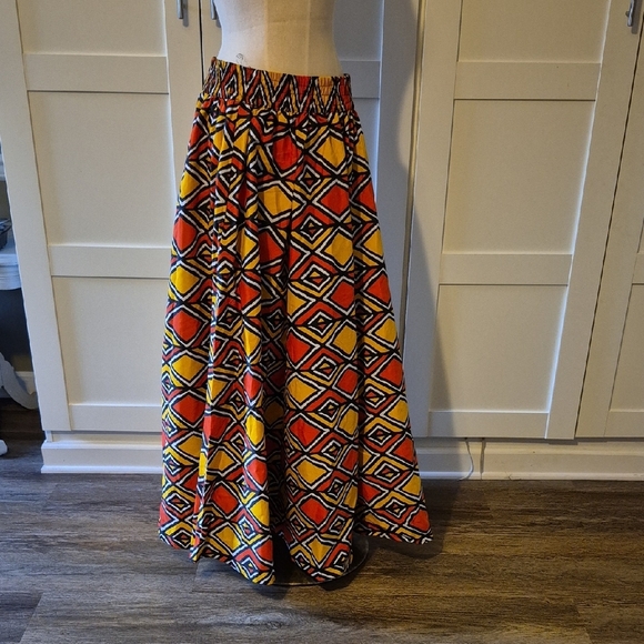 Lapogee One Size Vibrant Geometric Full Patterned Skirt Cotton Nwot - Picture 2 of 5